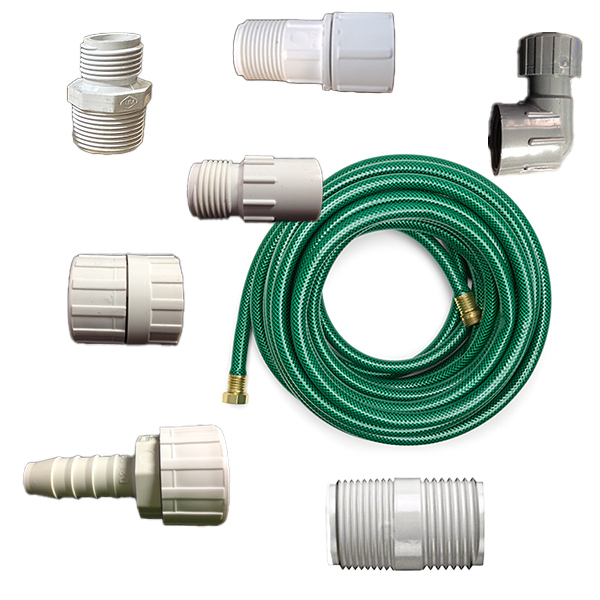 PVC Fittings connect to Faucet Spigot for drip system. Male and Female Hose Thread Fittings. AP MHT N 1